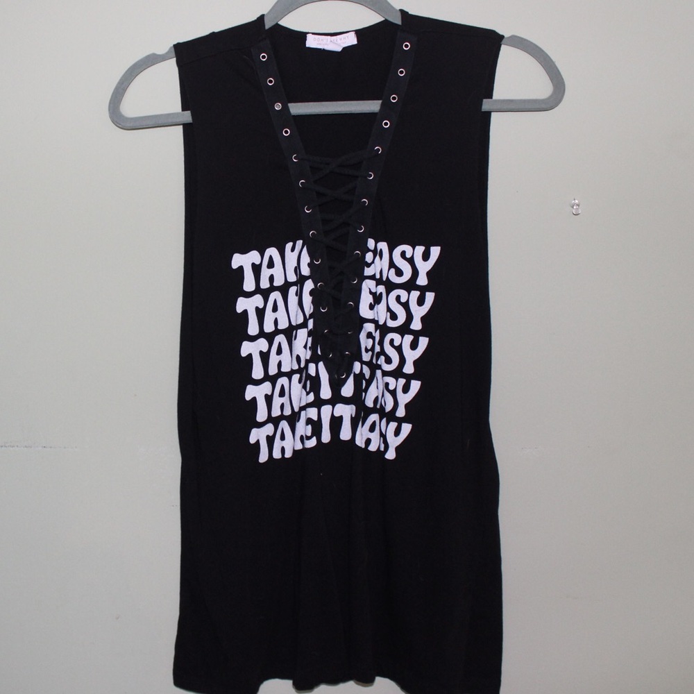 American Eagle Don’t Ask Why Lace Up Muscle Tee
